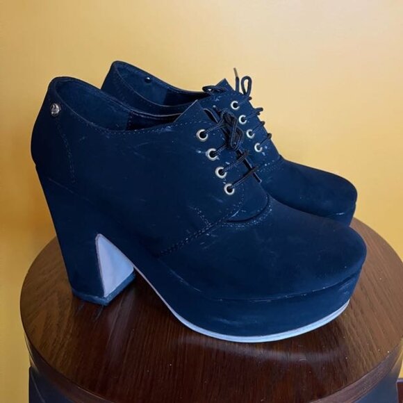 Shoes - Platform Chunky Heel Lace Up Booties velvet